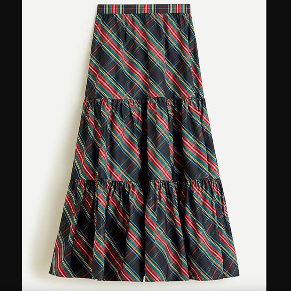 J. Crew Tiered Maxi Skirt in Black Stewart Tartan Taffeta S - Picture 4 of 8